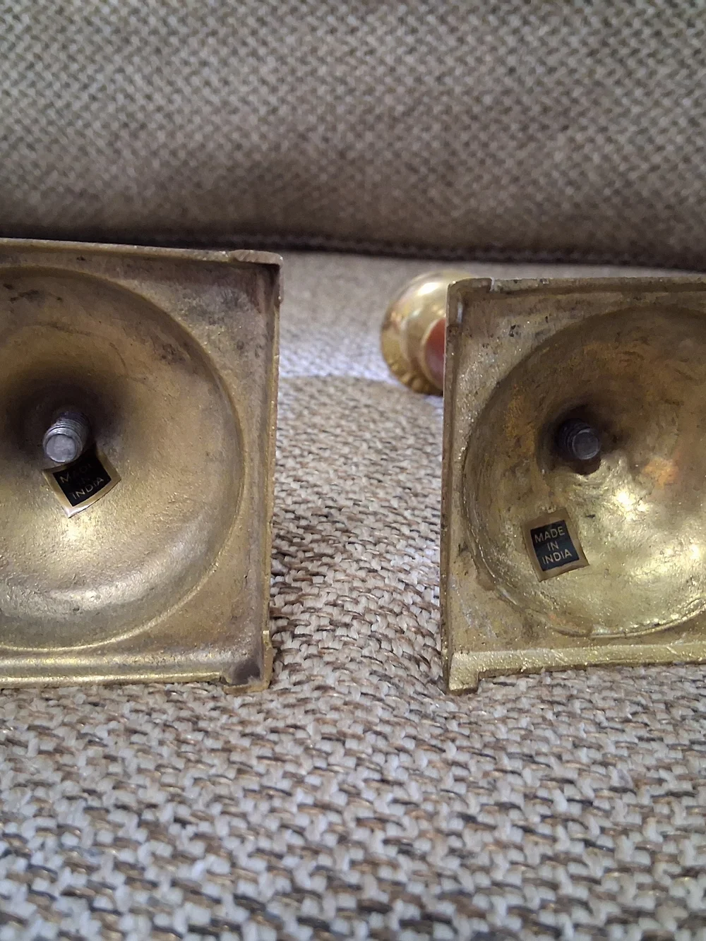 Vintage Pair Brass & Wood Taper Candlestick Holders